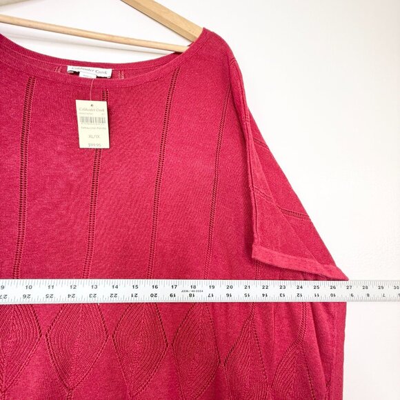 NWT Coldwater Creek Bateau Linen Blend Poncho Red Short Sleeve Sweater XL/1X - Picture 11 of 12